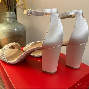 Hildie Satin Pearl Block Heel Sandals